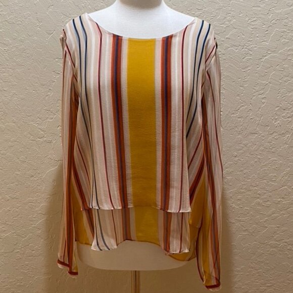 NWOT Anthropologie sheer layered stripe blouse XL - Picture 1 of 8